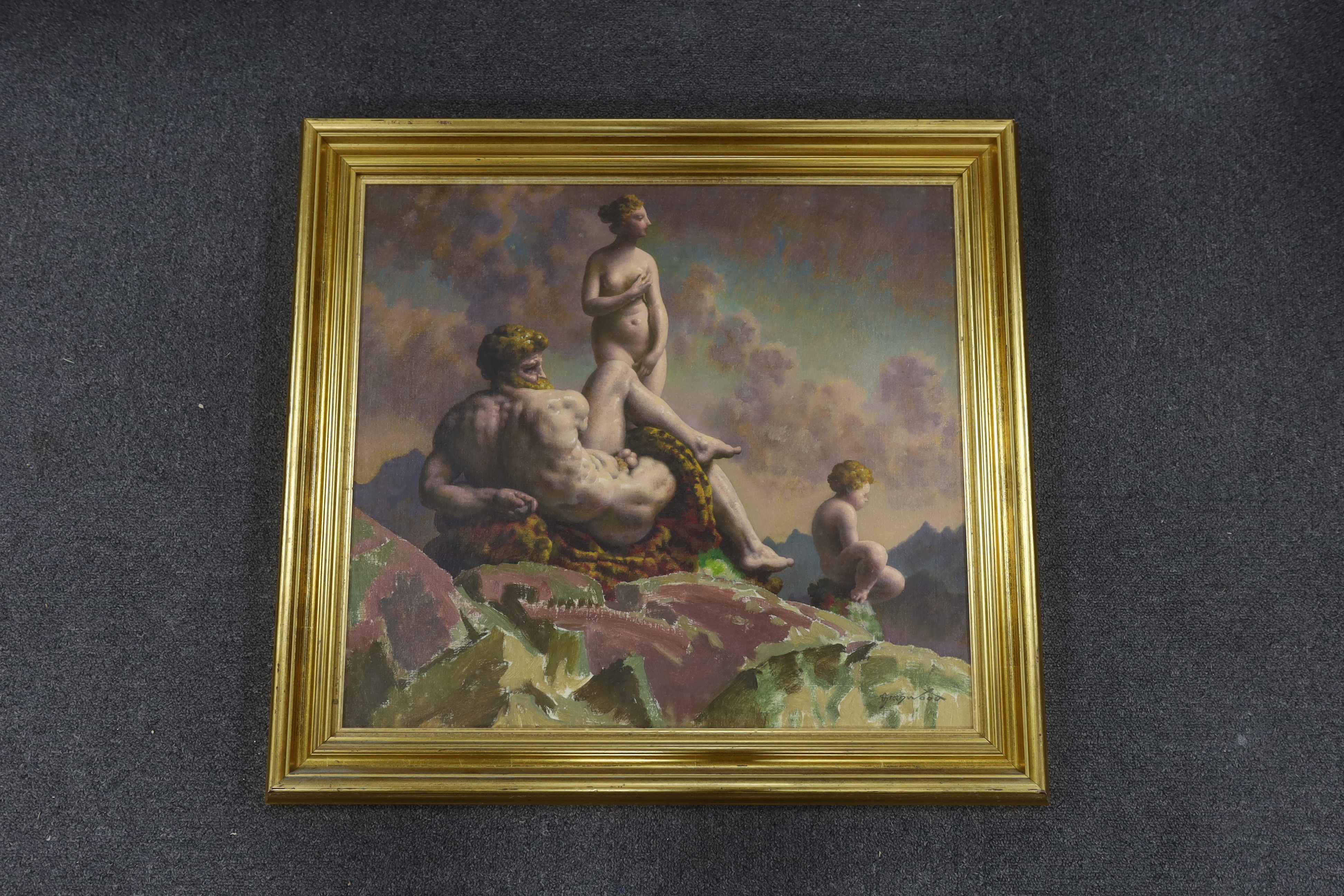 Orlando Greenwood (1892–1989) oil on canvas, classical figures on a hillside, signed, 48 x 52cm